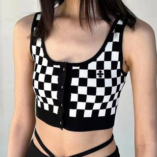 Monochrome Checkered Sports Crop Top KT1655 - KTchic