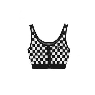 Monochrome Checkered Sports Crop Top KT1655 - KTchic