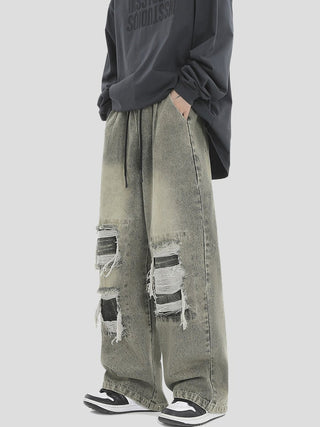 PRLM Hole Jeans Loose Straight Pants KT2734 - KTchic