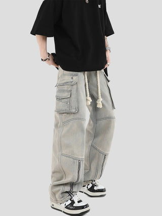 PRLM Multi-pocket Zipper Denim Straight-leg Pants KT2726 - KTchic