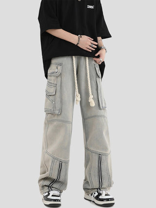 PRLM Multi-pocket Zipper Denim Straight-leg Pants KT2726 - KTchic