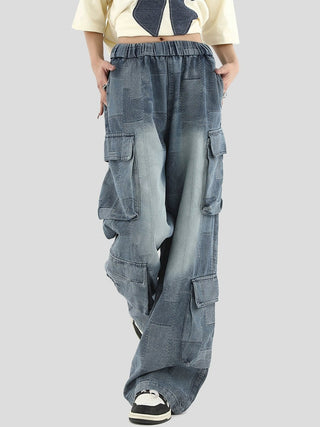 PRLM Plaid Multi Pocket Loose Fit Jeans KT2719 - KTchic