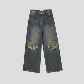 PRLM Ripped Denim Loose Straight-leg Pants KT2728