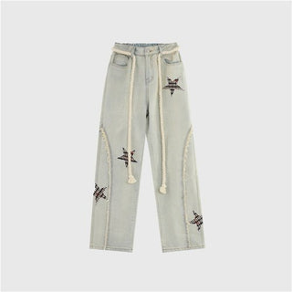 PRLM Star Patch Embroidered Strap Jeans KT2711