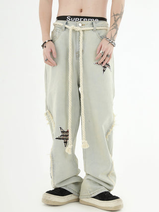PRLM Star Patch Embroidered Strap Jeans KT2711