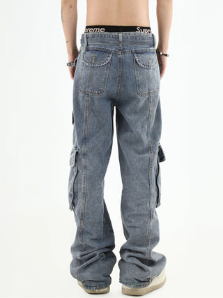 PRLM Stereoscopic Multi-pocket Denim Casual Pants KT2713