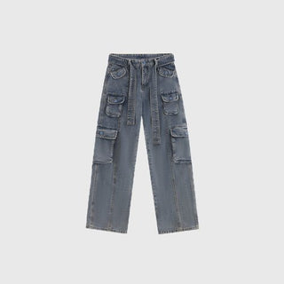 PRLM Stereoscopic Multi-pocket Denim Casual Pants KT2713