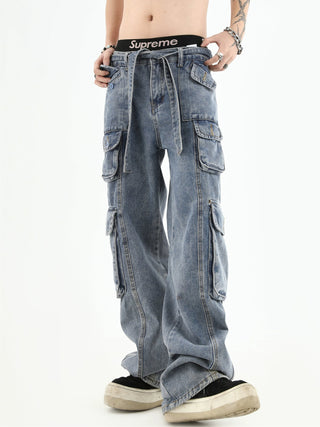 PRLM Stereoscopic Multi-pocket Denim Casual Pants KT2713