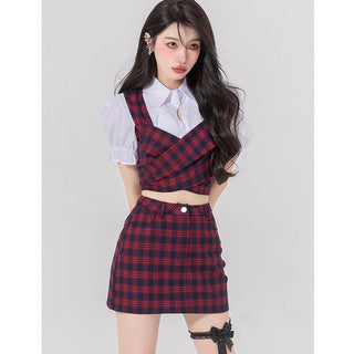 VWP Spicy Girl Camisole Top Plaid Skirt Set KT1324 - KTchic