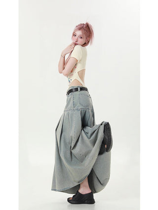 VWP Spicy Girl Workwear Denim Pleated Skirt KT1318 - KTchic